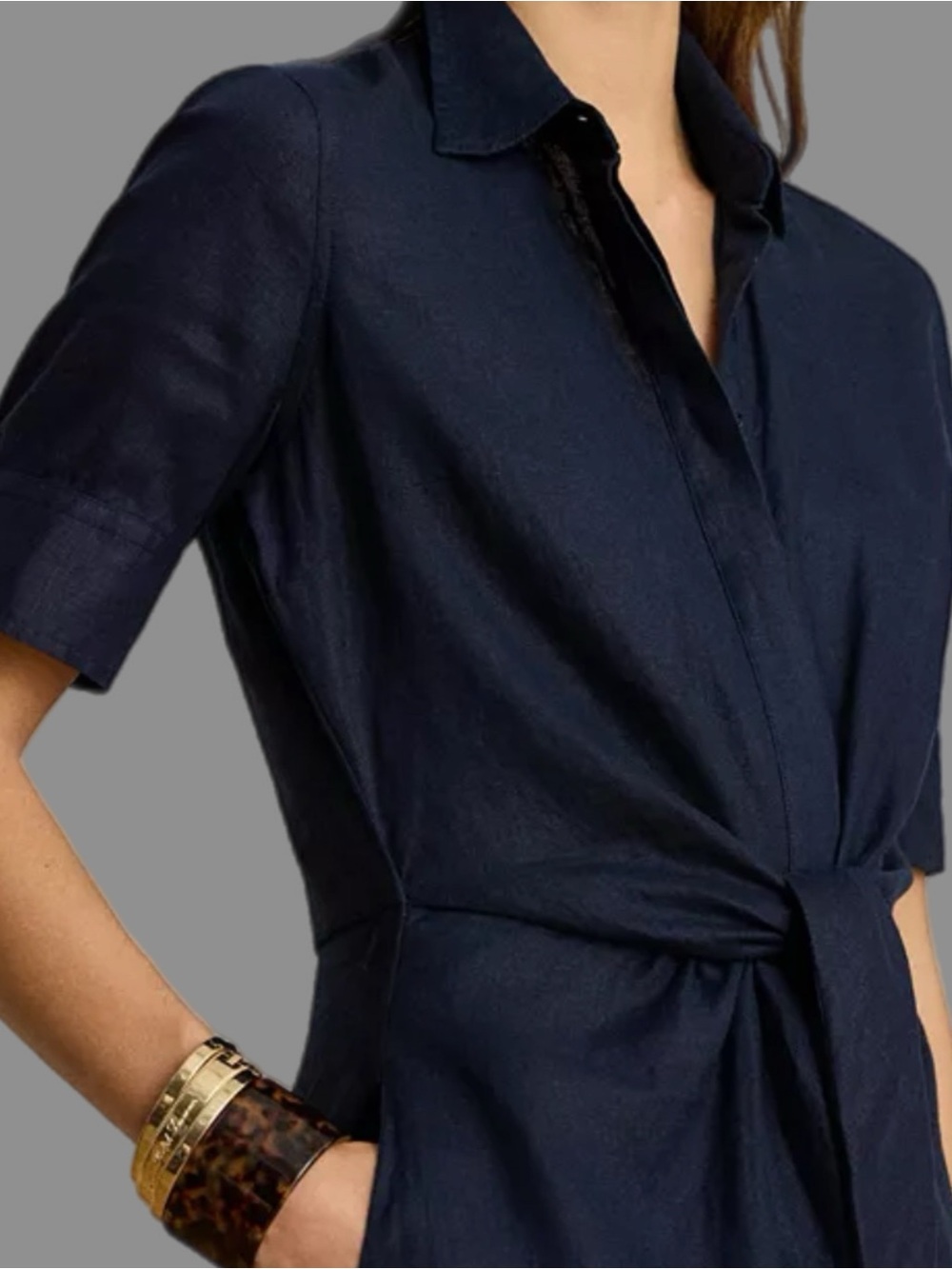 Lauren Ralph Lauren Navy Tie-Front Shirt Dress - Picture 2 of 5